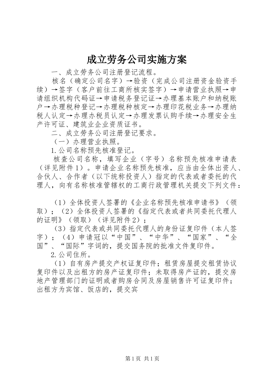 2024年成立劳务公司实施方案_第1页