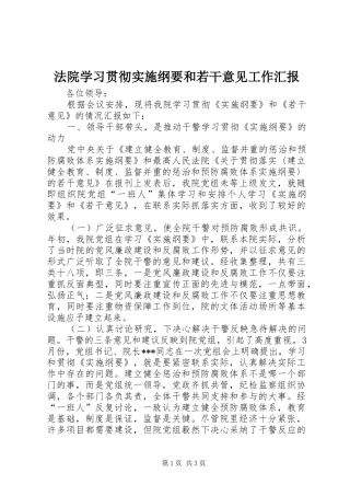 2024年法院学习贯彻实施纲要和若干意见工作汇报