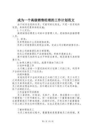 2024年成为一个高级销售经理的工作计划范文
