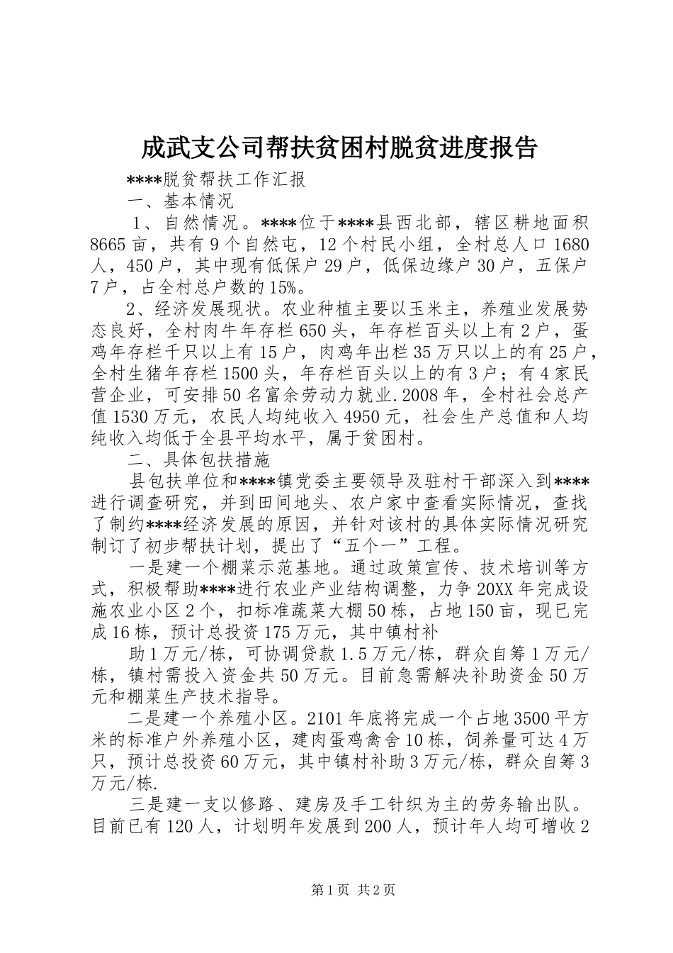 2024年成武支公司帮扶贫困村脱贫进度报告_第1页