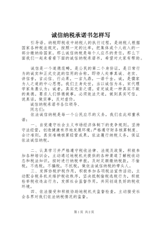 2024年诚信纳税承诺书怎样写