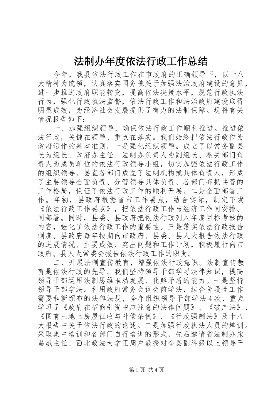 2024年法制办年度依法行政工作总结_第1页