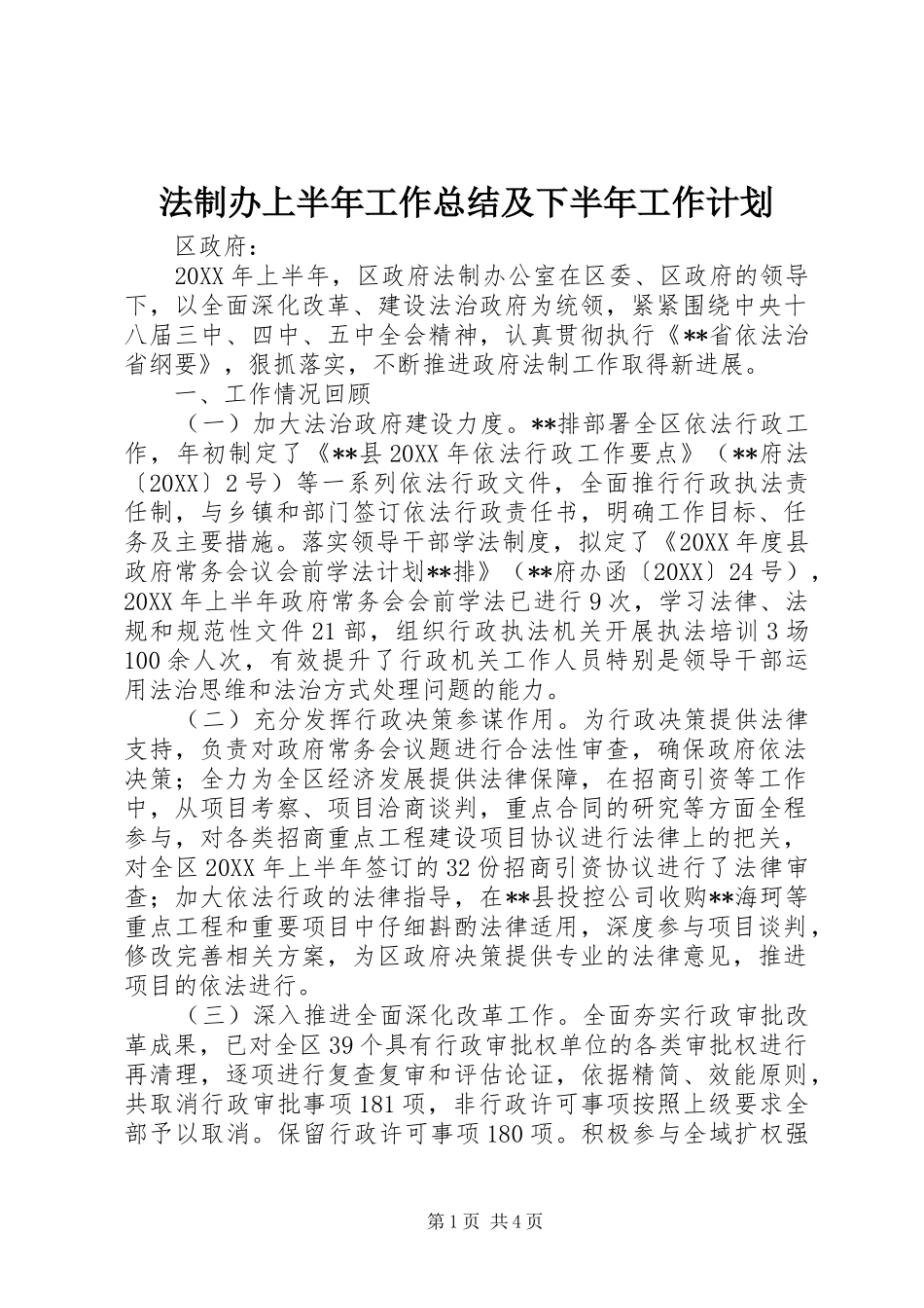 2024年法制办上半年工作总结及下半年工作计划_第1页
