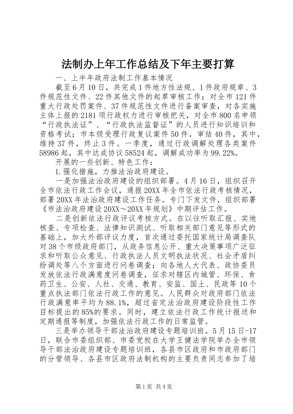 2024年法制办上年工作总结及下年主要打算_第1页
