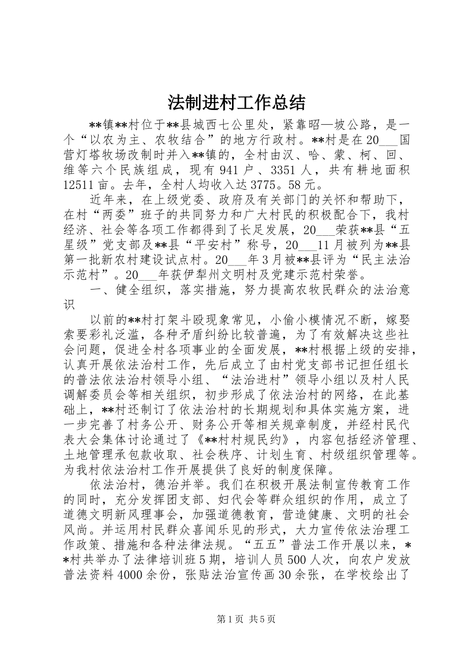 2024年法制进村工作总结_第1页
