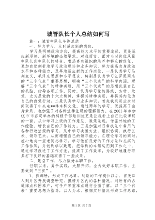 2024年城管队长个人总结如何写