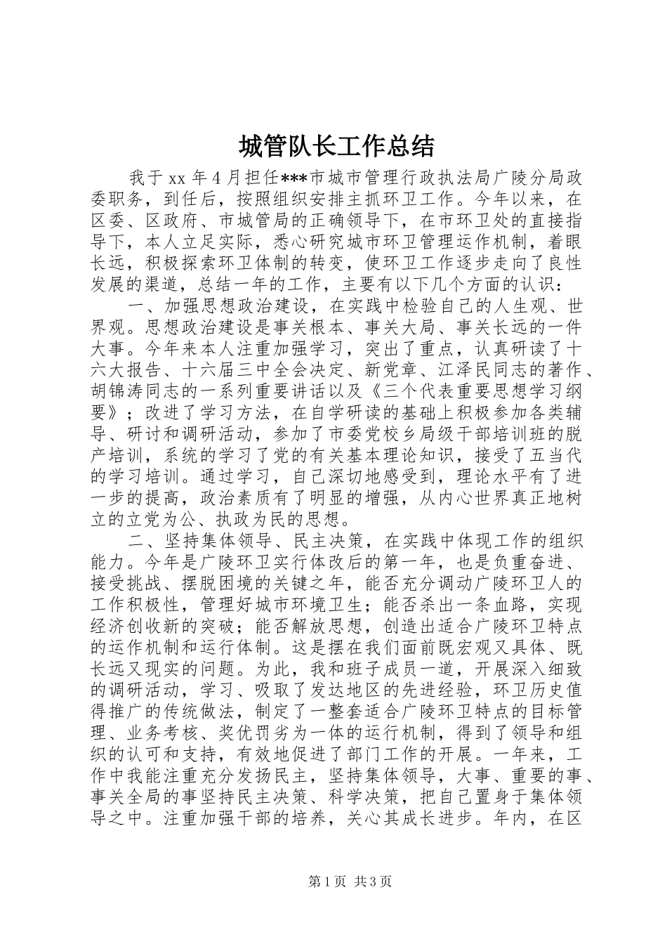 2024年城管队长工作总结_第1页