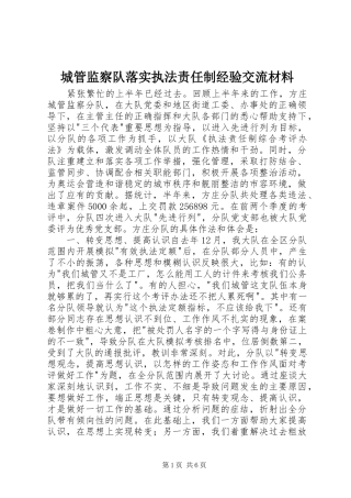 2024年城管监察队落实执法责任制经验交流材料