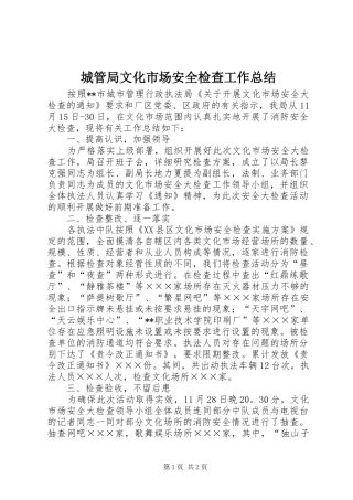 2024年城管局文化市场安全检查工作总结