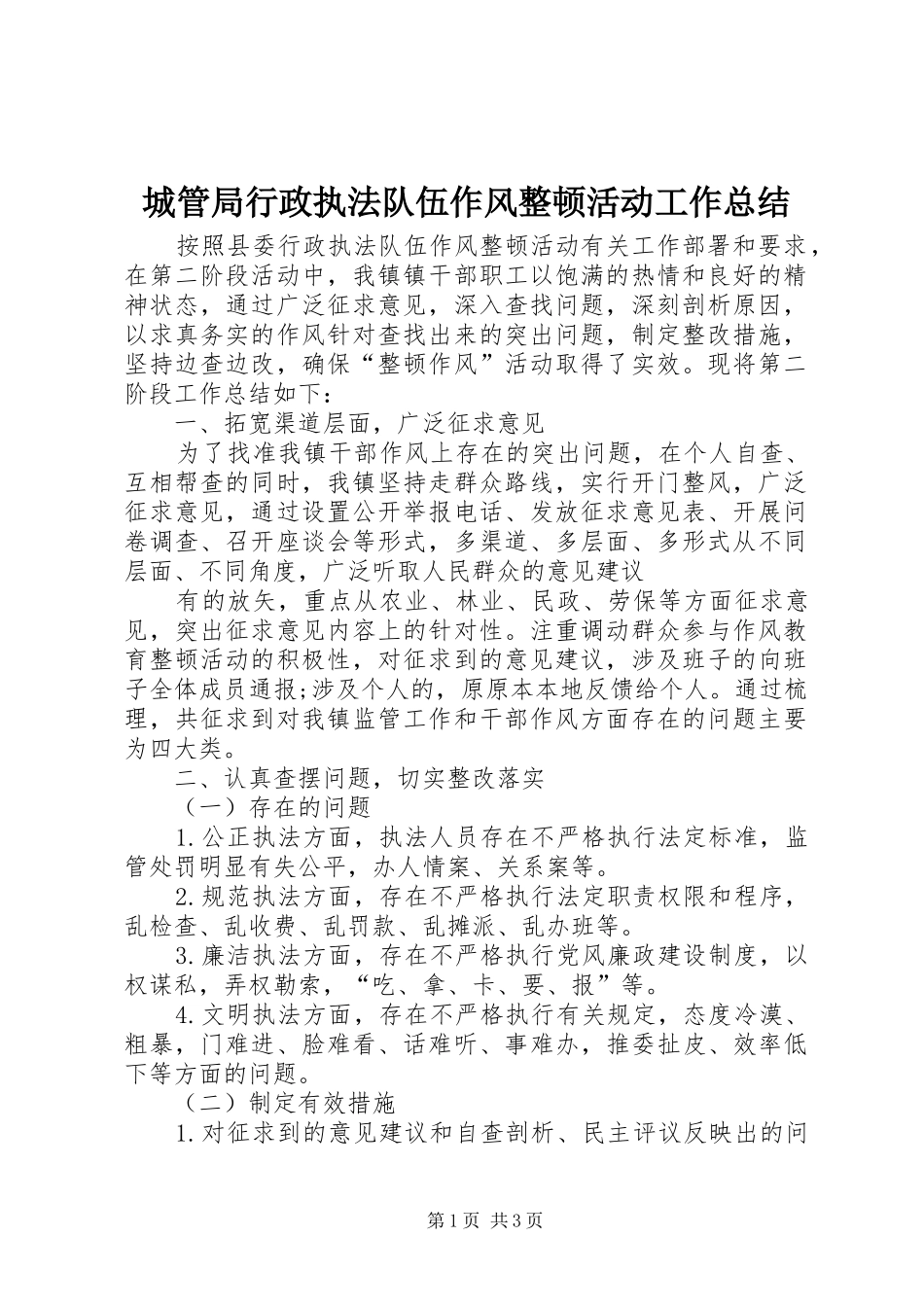 2024年城管局行政执法队伍作风整顿活动工作总结_第1页