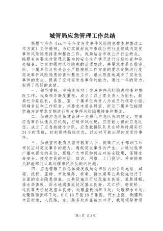 2024年城管局应急管理工作总结