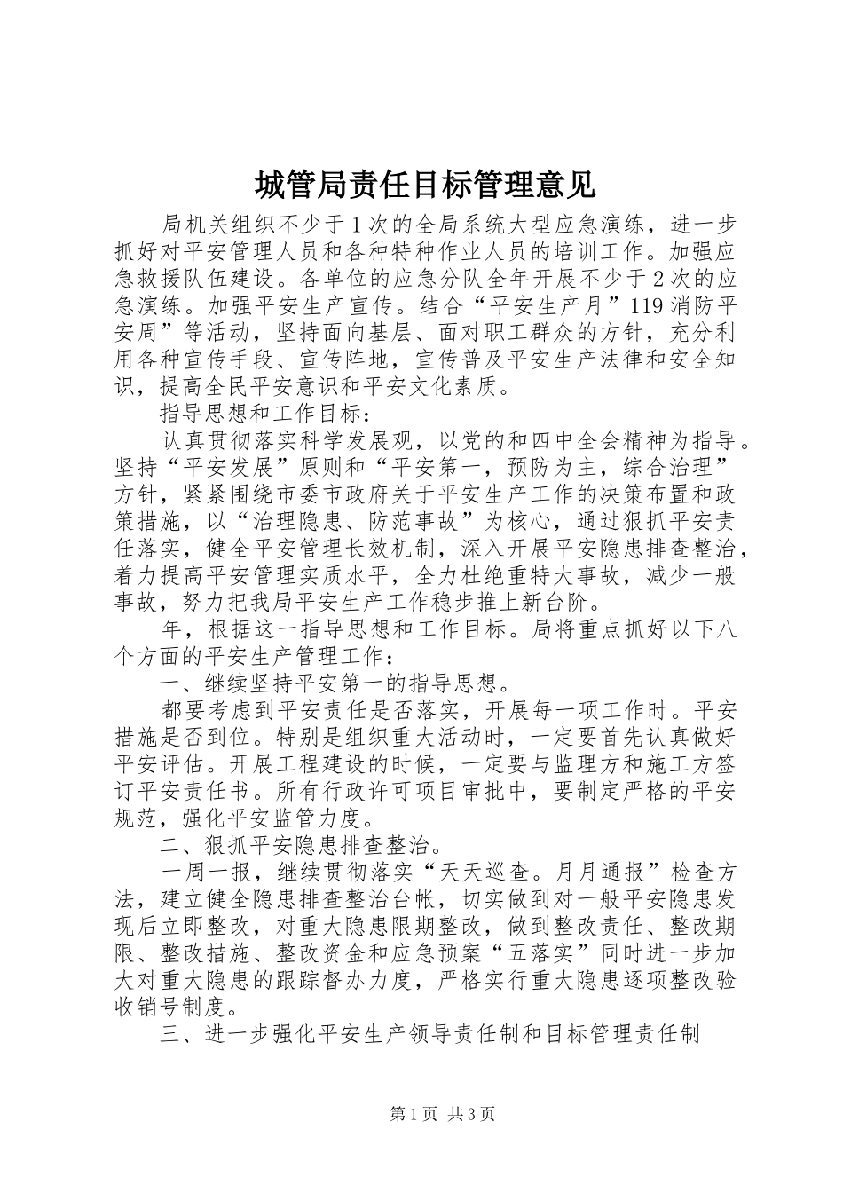 2024年城管局责任目标管理意见_第1页