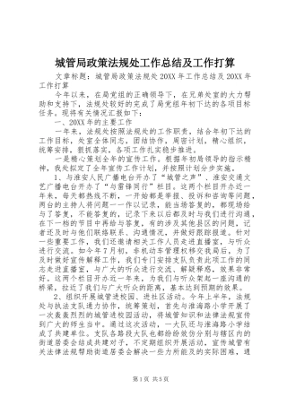 2024年城管局政策法规处工作总结及工作打算