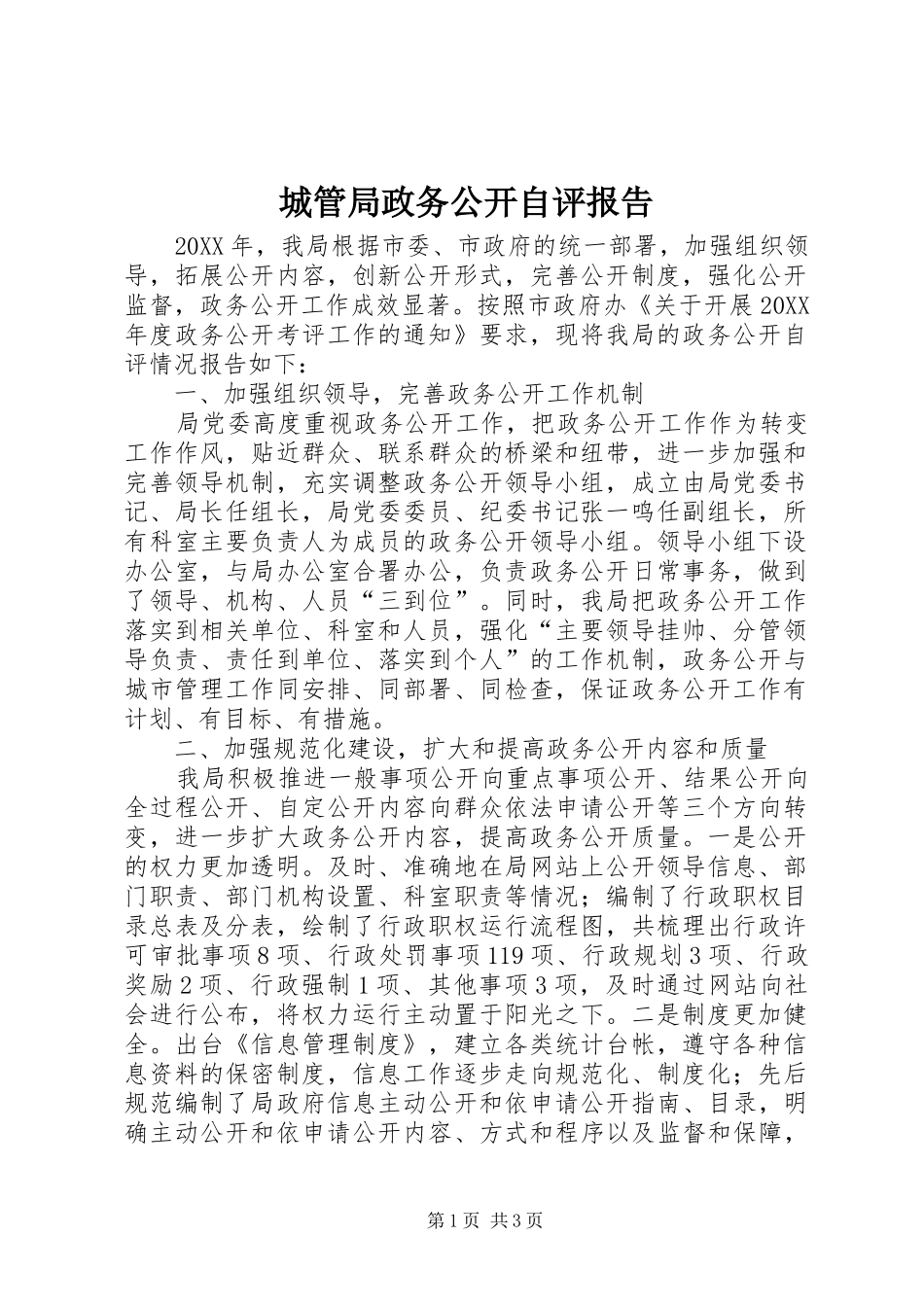 2024年城管局政务公开自评报告_第1页