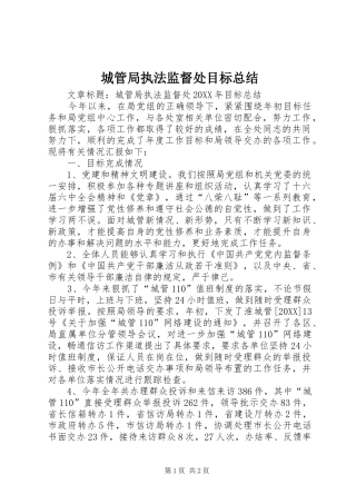 2024年城管局执法监督处目标总结