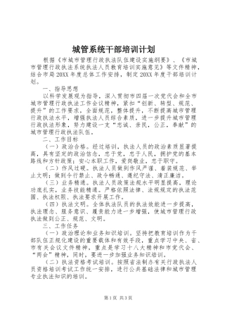 2024年城管系统干部培训计划