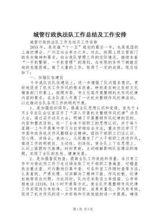 2024年城管行政执法队工作总结及工作安排