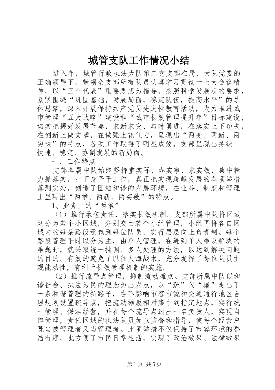 2024年城管支队工作情况小结_第1页