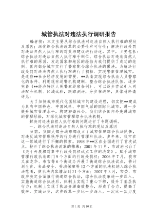 2024年城管执法对违法执行调研报告