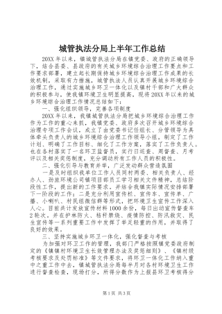 2024年城管执法分局上半年工作总结