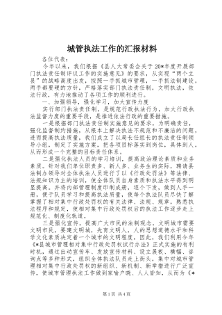 2024年城管执法工作的汇报材料