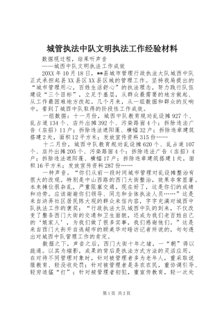 2024年城管执法中队文明执法工作经验材料