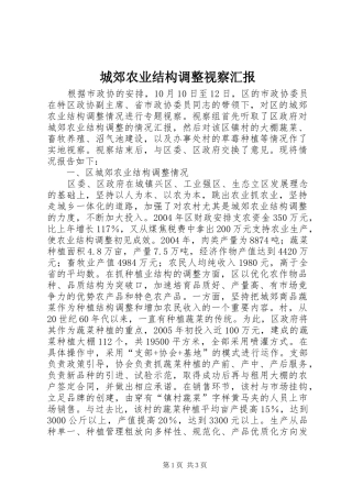 2024年城郊农业结构调整视察汇报