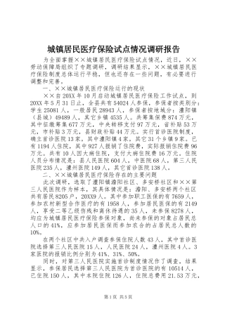 2024年城镇居民医疗保险试点情况调研报告