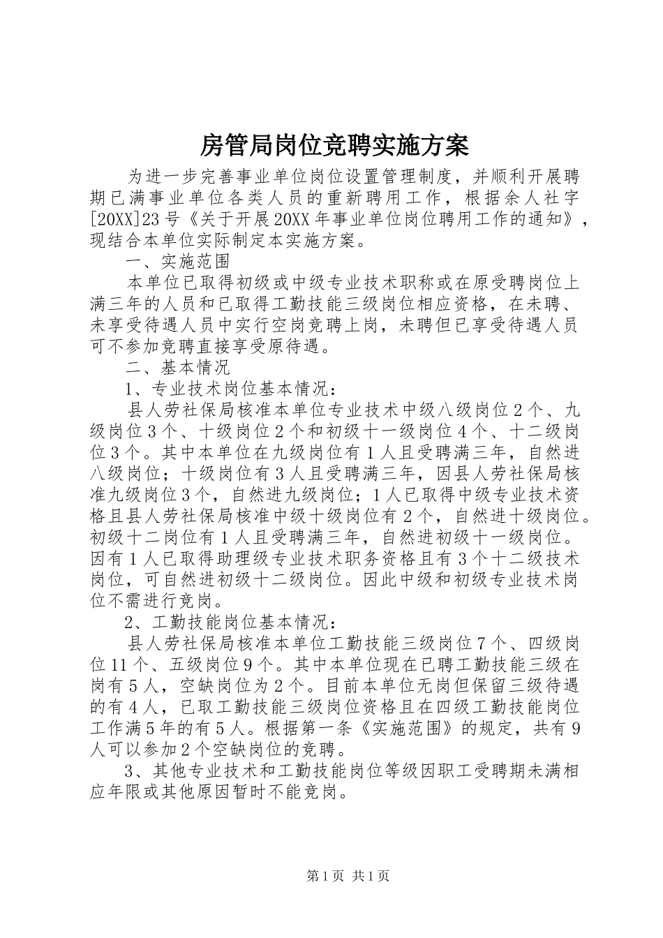 2024年房管局岗位竞聘实施方案_第1页