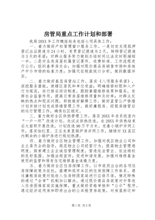 2024年房管局重点工作计划和部署