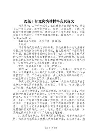 2024年处级干部竞岗演讲材料竞职范文