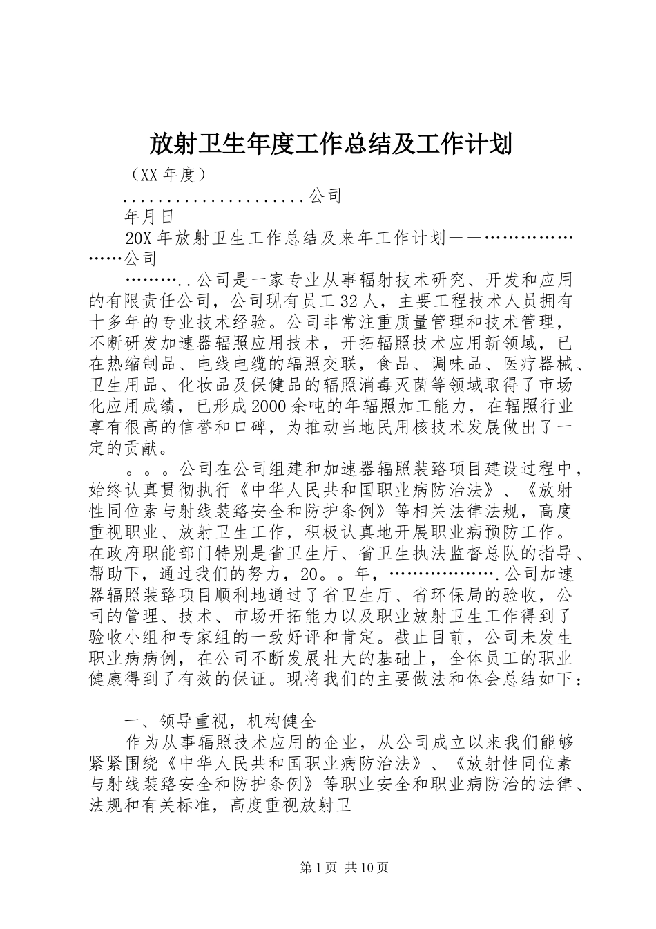 2024年放射卫生年度工作总结及工作计划_第1页