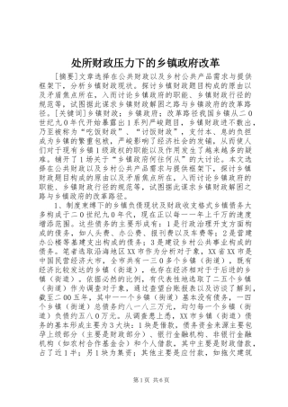 2024年处所财政压力下的乡镇政府改革