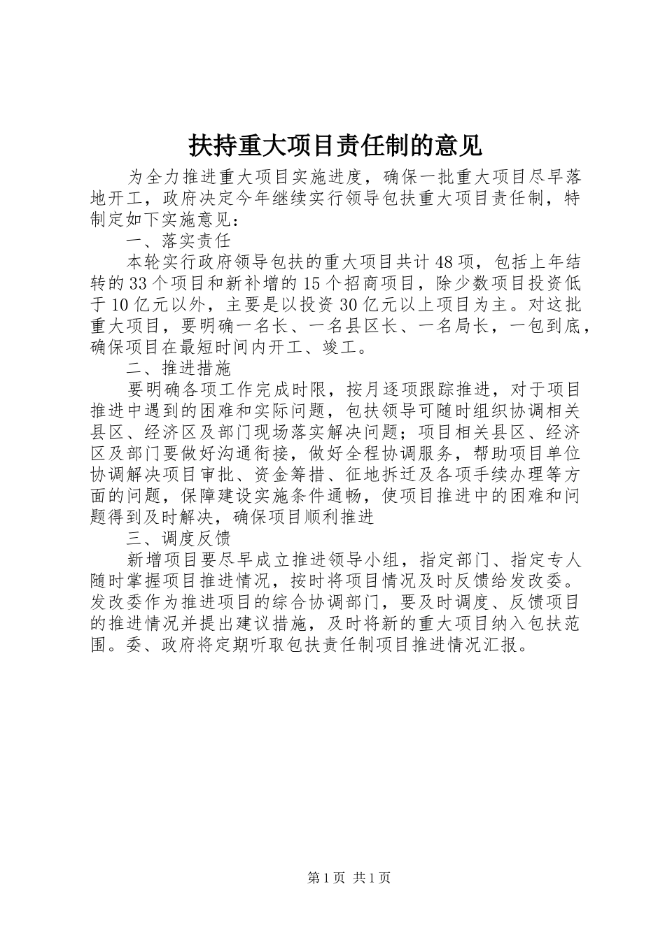 2024年扶持重大项目责任制的意见_第1页