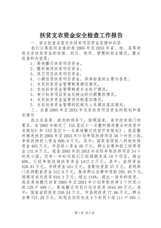 2024年扶贫支农资金安全检查工作报告