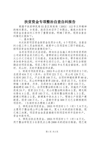 2024年扶贫资金专项整治自查自纠报告