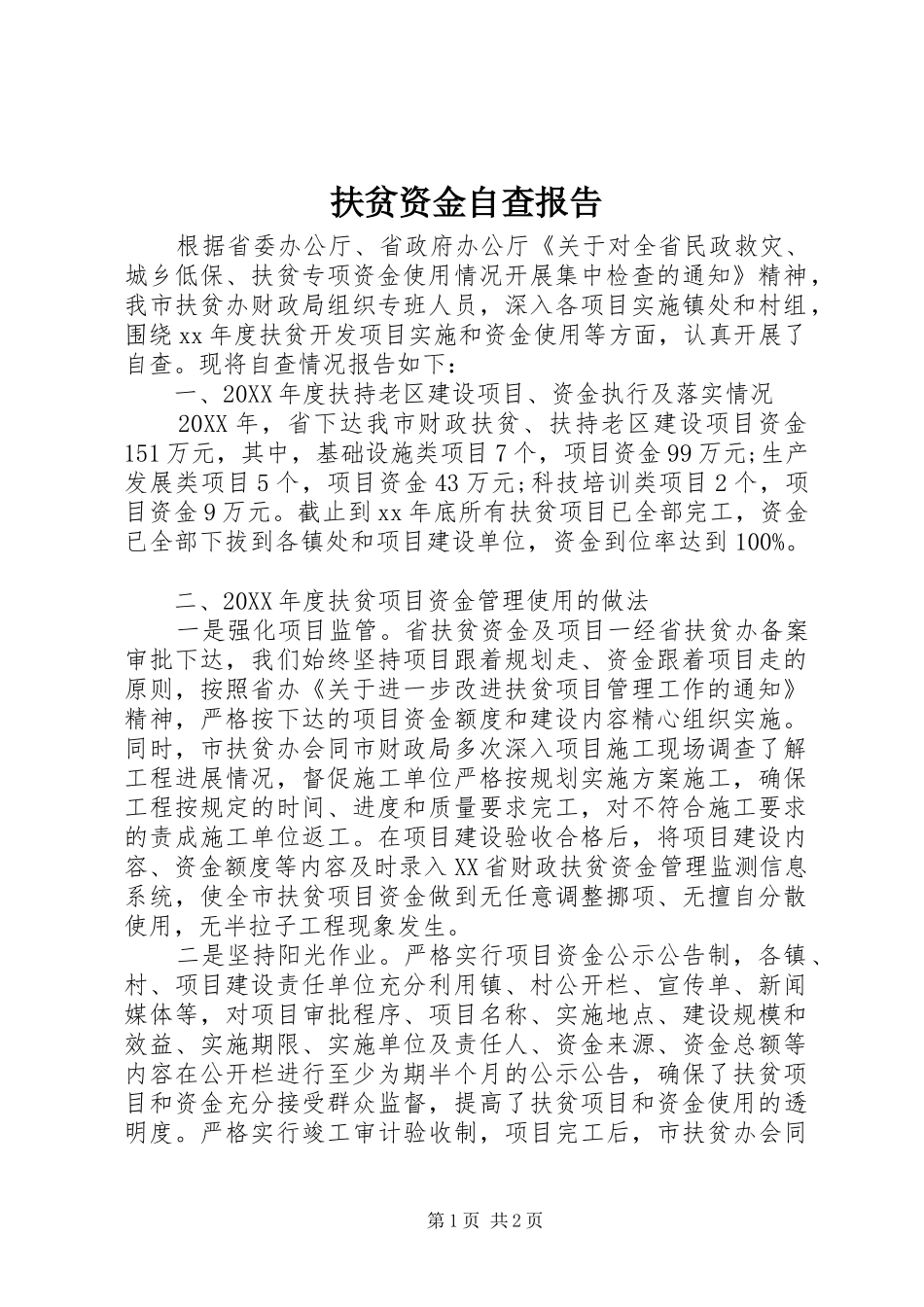 2024年扶贫资金自查报告_第1页