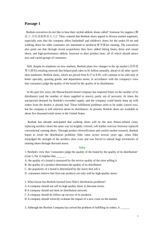 大学专四阅读理解练习