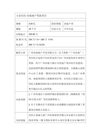 大业信托-实地地产贷款项目