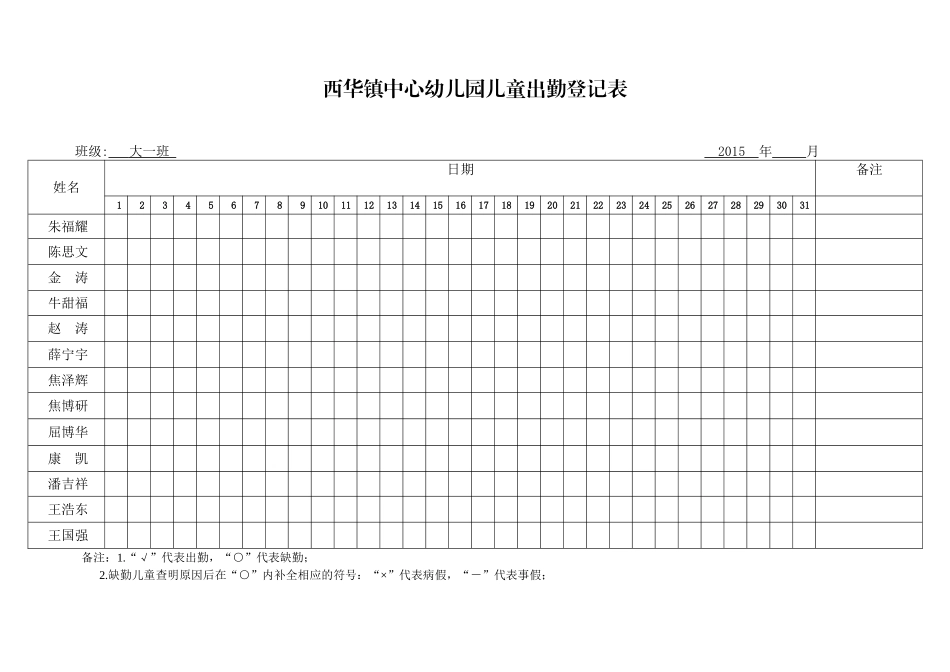 大一班出勤儿童表_第1页