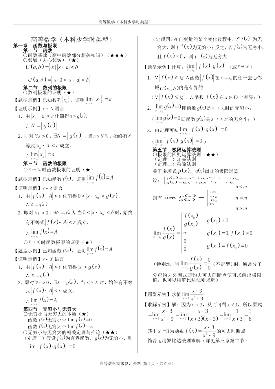 大一经典高数复习资料经典最新(经典全面复习)_第1页