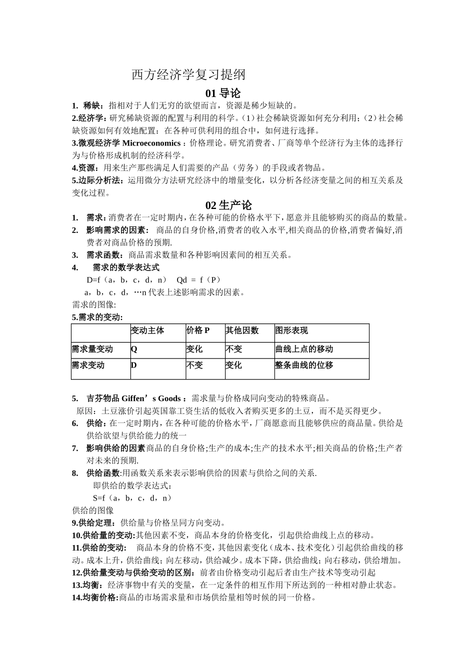 大一上册西方微观经济学复习提纲_第1页