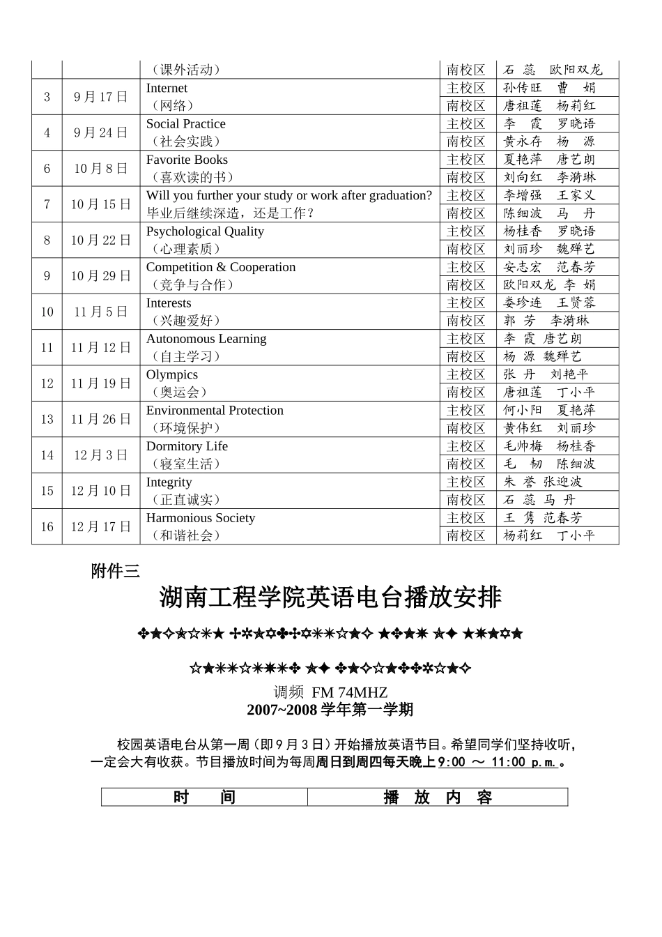大学英语第二课堂活动安排(2007-2008学年第一学期)_第3页