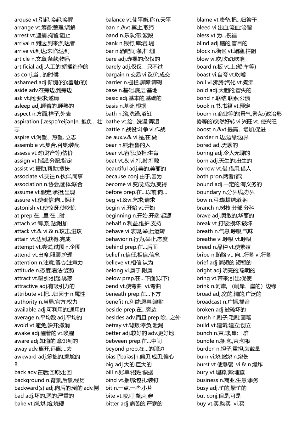 大学英语积极词汇表完整翻译版_第2页