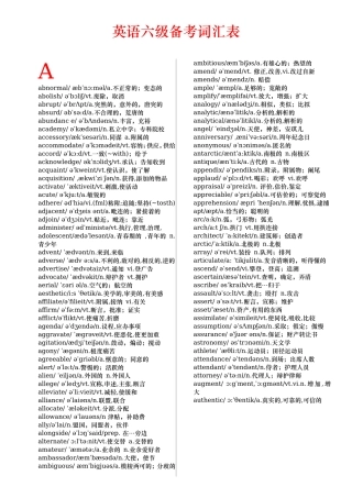 大学英语六级CET-6词汇表(完美排版附带音标)