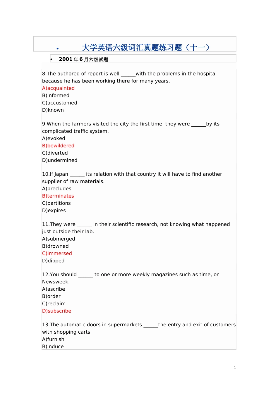 大学英语六级词汇真题练习题(三)_第1页