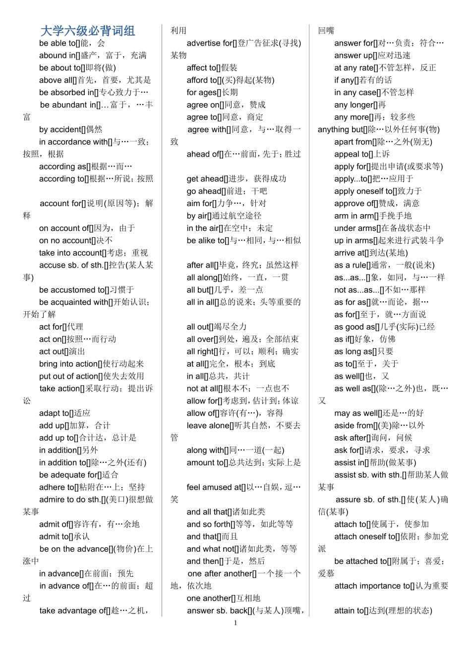大学英语六级词组大全_第1页