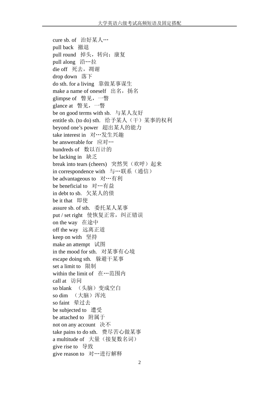 大学英语六级考试高频短语及固定搭配_第2页
