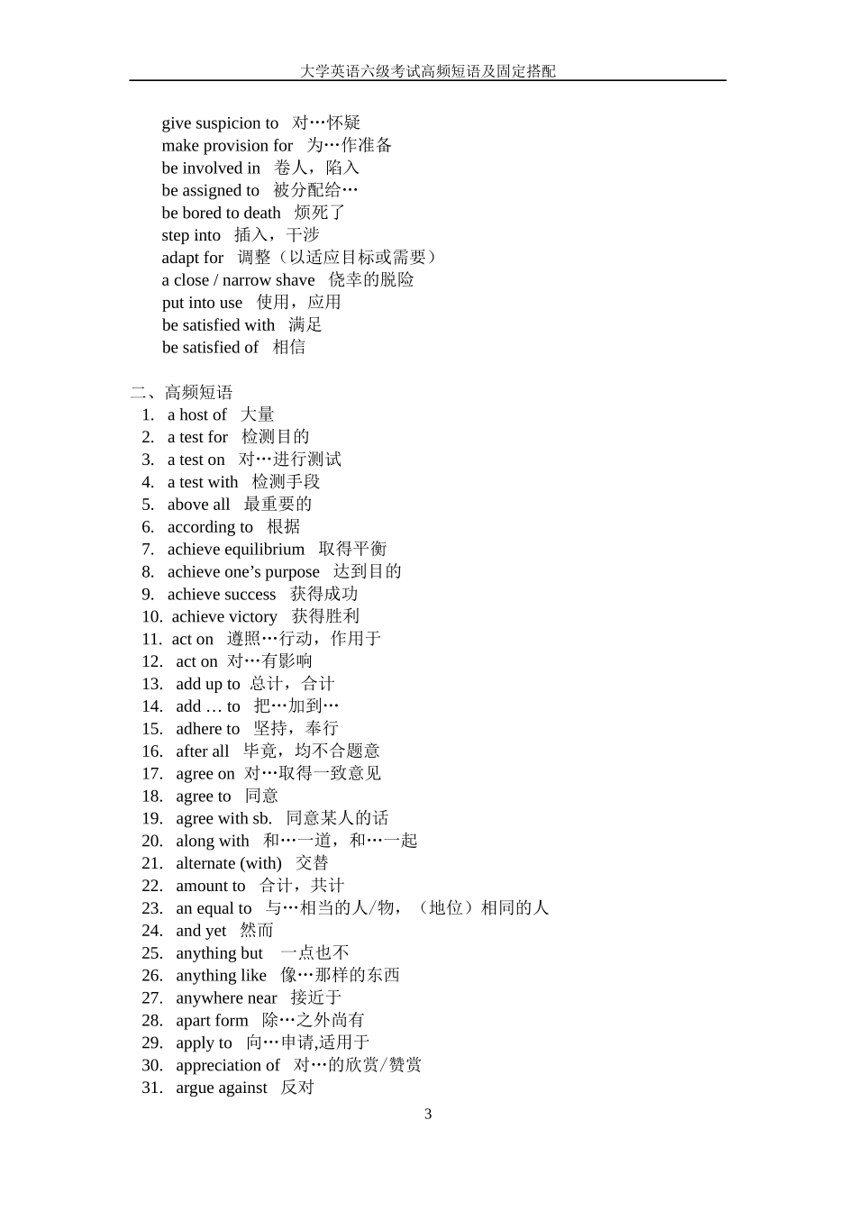 大学英语六级考试高频短语及固定搭配_第3页