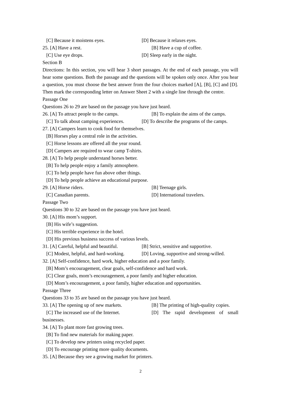 大学英语六级考试考前热身试题一_第2页